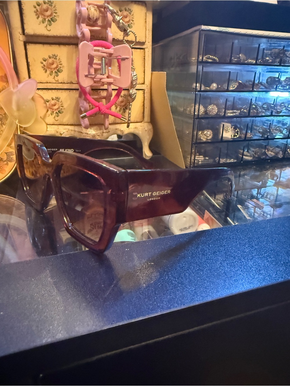 Kurt Geiger Purple Translucent Square Sunglasses - Picture 3 of 8